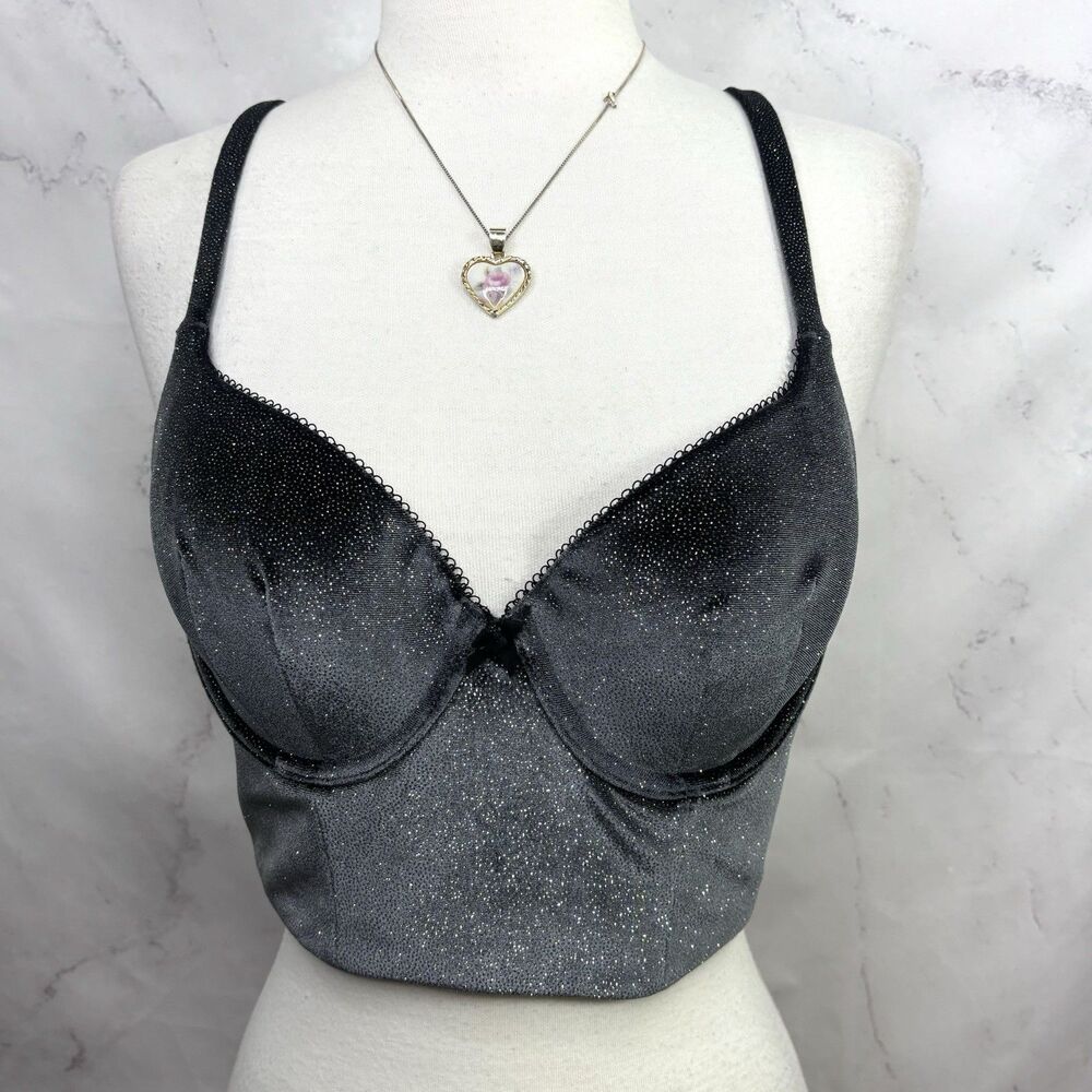 Victorias Secret Body Velvet Corset Bustier Demi Bra Whimsigoth Sparkle 38B Goth